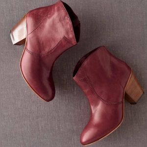 Boden Burgundy Leather Ankle Booties